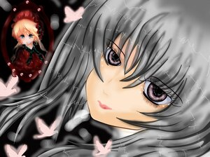 Rating: Safe Score: 0 Tags: 2girls blonde_hair blue_eyes bug butterfly dress image insect long_hair looking_at_viewer multiple_girls pair shinku smile suigintou User: admin