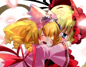 Rating: Safe Score: 0 Tags: 2girls blonde_hair blue_eyes blush bow closed_eyes dress drill_hair hat hina_ichigo hinaichigo hug image long_sleeves multiple_girls open_mouth pair ribbon shinku short_hair smile User: admin