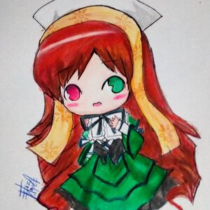 Rating: Safe Score: 0 Tags: 1girl blush_stickers chibi dress green_eyes head_scarf heterochromia image long_hair long_sleeves looking_at_viewer open_mouth red_eyes signature solo suiseiseki traditional_media very_long_hair User: admin