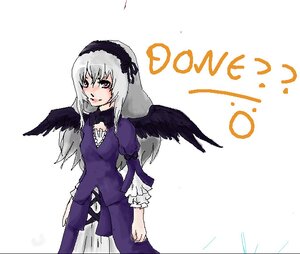 Rating: Safe Score: 0 Tags: 1girl black_wings cowboy_shot dress feathered_wings hairband image long_hair long_sleeves looking_at_viewer puffy_sleeves simple_background solo suigintou text_focus white_background wings User: admin