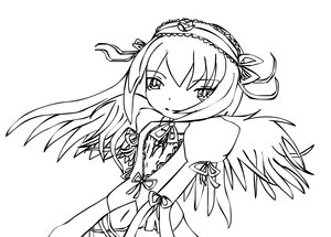 Rating: Safe Score: 0 Tags: 1girl blush dress greyscale hairband image lolita_hairband long_hair long_sleeves looking_at_viewer monochrome ribbon simple_background smile solo suigintou upper_body white_background wings User: admin