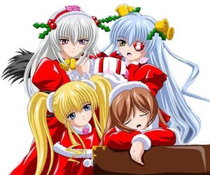 Rating: Safe Score: 0 Tags: 4girls bell blonde_hair blue_eyes blush brown_hair hair_ornament hairband image long_hair long_sleeves multiple multiple_girls open_mouth shinku silver_hair simple_background suigintou tagme twintails User: admin