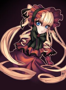 Rating: Safe Score: 0 Tags: 1girl black_background blonde_hair blue_eyes bow bowtie capelet dress flower image long_hair long_sleeves looking_at_viewer red_dress rose shinku simple_background solo twintails very_long_hair User: admin