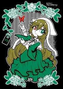 Rating: Safe Score: 0 Tags: 1girl bug butterfly dress flower frills green_dress heterochromia image insect long_hair long_sleeves red_eyes rose solo suiseiseki transparent_background very_long_hair vines User: admin