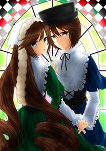 Rating: Safe Score: 0 Tags: 2girls argyle argyle_background brown_hair checkered checkered_background checkered_floor dress frills green_dress hat holding_hands image incest interlocked_fingers long_hair long_sleeves looking_at_viewer multiple_girls pair short_hair siblings sisters souseiseki suiseiseki twins umbrella very_long_hair User: admin