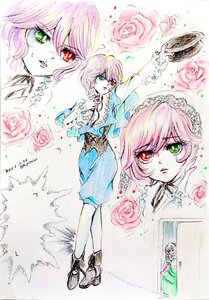 Rating: Safe Score: 0 Tags: 1girl flower green_eyes heterochromia image m_putorius pair pink_flower pink_hair pink_rose red_eyes red_flower rose short_hair souseiseki suiseiseki traditional_media User: admin