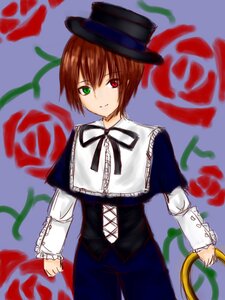 Rating: Safe Score: 0 Tags: 1girl brown_hair flower frills green_eyes hat heterochromia image long_sleeves looking_at_viewer red_eyes red_flower ribbon rose short_hair smile solo souseiseki suiseiseki top_hat User: admin