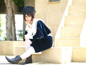 Rating: Safe Score: 0 Tags: 1girl bag bench blue_headwear blurry boots brown_hair depth_of_field hat high_heels lips long_sleeves outdoors pantyhose short_hair sitting solo souseiseki striped striped_legwear User: admin