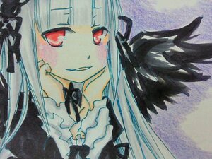 Rating: Safe Score: 0 Tags: 1girl bangs black_ribbon dress frills image long_hair long_sleeves looking_at_viewer marker_(medium) red_eyes ribbon smile solo suigintou traditional_media User: admin