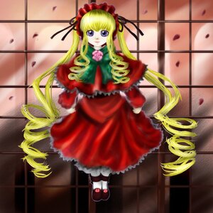 Rating: Safe Score: 0 Tags: 1girl blonde_hair blue_eyes bonnet bow capelet dress drill_hair full_body green_bow image long_hair long_sleeves looking_at_viewer petals red_capelet red_dress ringlets rose shinku solo standing twin_drills twintails very_long_hair User: admin