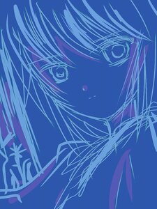 Rating: Safe Score: 0 Tags: 1girl blue_background blue_theme close-up face hariruri image looking_at_viewer monochrome solo souseiseki User: admin