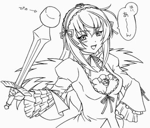 Rating: Safe Score: 0 Tags: 1girl blush dress frilled_sleeves frills greyscale hairband image lolita_hairband long_hair long_sleeves looking_at_viewer monochrome open_mouth ribbon simple_background solo suigintou upper_body weapon wings User: admin