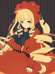 Rating: Safe Score: 0 Tags: 1girl blonde_hair blue_eyes blush bonnet bow dress drill_hair image long_hair long_sleeves looking_at_viewer rose shinku solo striped striped_background twin_drills twintails very_long_hair User: admin