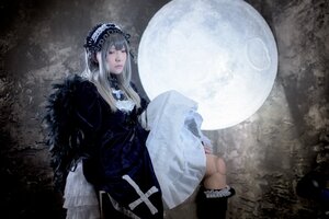 Rating: Safe Score: 0 Tags: 1girl bangs boots closed_eyes closed_mouth dress full_moon gothic_lolita hairband lips lolita_fashion long_hair long_sleeves moon night sitting solo suigintou User: admin