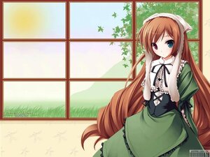 Rating: Safe Score: 0 Tags: 1girl blush brown_hair corset dress frills green_dress heterochromia image lolita_fashion long_hair long_sleeves looking_at_viewer red_eyes ribbon solo suiseiseki very_long_hair User: admin