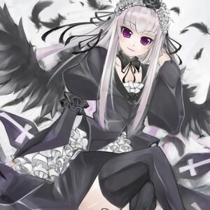 Rating: Safe Score: 0 Tags: 1girl black_wings crossed_legs dress feathers frills gothic_lolita hairband image lolita_fashion lolita_hairband long_hair looking_at_viewer purple_eyes silver_hair sitting smile solo suigintou thighhighs wings User: admin