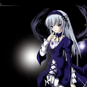 Rating: Safe Score: 0 Tags: 1girl black_ribbon detached_collar dress finger_to_mouth flower frills hairband image juliet_sleeves lolita_hairband long_hair long_sleeves looking_at_viewer pink_eyes puffy_sleeves purple_dress rose silver_hair solo suigintou wings User: admin