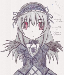 Rating: Safe Score: 0 Tags: 1girl black_wings choker dress flower frills hairband image juliet_sleeves long_hair long_sleeves looking_at_viewer ribbon rose simple_background solo suigintou traditional_media white_background wings User: admin