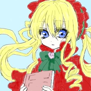 Rating: Safe Score: 0 Tags: 1girl blonde_hair blue_background blue_eyes bow drill_hair flower green_bow holding image long_hair looking_at_viewer oekaki red_flower red_rose rose shinku simple_background solo twin_drills upper_body User: admin