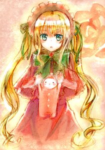 Rating: Safe Score: 0 Tags: 1girl blonde_hair dress holding image long_hair long_sleeves looking_at_viewer open_mouth red_dress shinku solo twintails very_long_hair User: admin