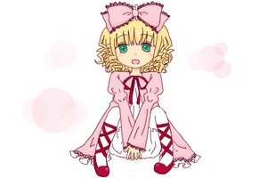 Rating: Safe Score: 0 Tags: 1girl blonde_hair bow dress full_body green_eyes hair_bow hina_ichigo hinaichigo image long_sleeves looking_at_viewer open_mouth pantyhose pink_bow pink_dress pink_footwear red_footwear shoes short_hair sitting smile solo striped v_arms User: admin