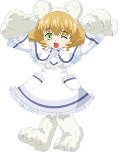Rating: Safe Score: 0 Tags: 1girl ;d arms_up blonde_hair dress frills full_body green_eyes hinaichigo image one_eye_closed open_mouth paws smile solo standing striped User: admin