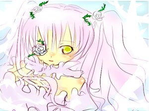 Rating: Safe Score: 0 Tags: 1girl dress flower frills image kirakishou long_hair looking_at_viewer pink_hair rose solo white_flower white_rose yellow_eyes User: admin