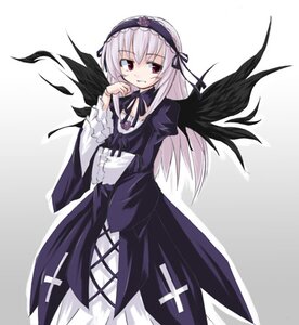 Rating: Safe Score: 0 Tags: 1girl black_dress black_ribbon black_wings cowboy_shot cross-laced_clothes detached_collar dress frilled_sleeves frills hairband image juliet_sleeves koto lolita_hairband long_hair long_sleeves looking_at_viewer lowres puffy_long_sleeves puffy_sleeves red_eyes rozen_maiden silver_hair simple_background solo standing suigintou very_long_hair wings User: admin