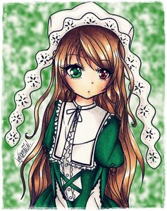 Rating: Safe Score: 0 Tags: 1girl bangs brown_hair dress eyebrows_visible_through_hair frills green_dress green_eyes heterochromia image long_hair long_sleeves looking_at_viewer red_eyes solo suiseiseki upper_body very_long_hair User: admin