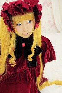 Rating: Safe Score: 0 Tags: 1girl bangs blonde_hair blue_eyes dress flower lips long_hair looking_at_viewer red_dress red_flower rose shinku solo upper_body User: admin