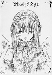 Rating: Safe Score: 0 Tags: 1girl artist_name closed_mouth dress greyscale hairband image long_hair looking_at_viewer monochrome ribbon signature simple_background sketch smile solo suigintou traditional_media upper_body wings User: admin