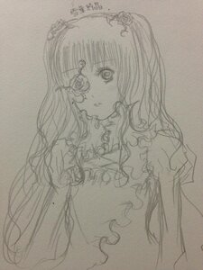 Rating: Safe Score: 0 Tags: 1girl dress eyepatch flower frills hair_ornament image kirakishou long_hair looking_at_viewer monochrome rose solo traditional_media upper_body User: admin