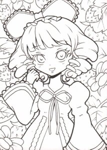 Rating: Safe Score: 0 Tags: 1girl blush bow cake dress eyebrows_visible_through_hair flower food frills greyscale hat hinaichigo image juliet_sleeves long_sleeves looking_at_viewer monochrome puffy_sleeves ribbon smile solo strawberry User: admin