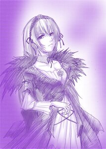 Rating: Safe Score: 0 Tags: 1girl black_wings choker dress hairband image long_sleeves looking_at_viewer monochrome purple_background purple_theme solo suigintou wings User: admin