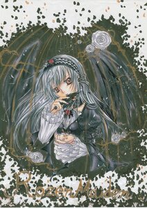 Rating: Safe Score: 0 Tags: 1girl black_dress dress flower frills hairband image long_hair long_sleeves rose silver_hair solo suigintou traditional_media white_flower white_rose User: admin