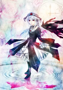 Rating: Safe Score: 0 Tags: 1girl black_dress black_wings dress feathers flower frilled_sleeves frills hairband image juliet_sleeves long_hair long_sleeves looking_at_viewer puffy_sleeves red_eyes ribbon rose silver_hair solo standing suigintou wings User: admin