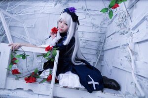 Rating: Safe Score: 0 Tags: 1girl dress flower lips long_hair looking_at_viewer plant red_flower red_rose rose sitting solo suigintou white_hair User: admin