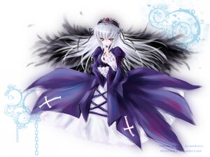 Rating: Safe Score: 0 Tags: 1girl black_wings dress flower frills full_body hairband image juliet_sleeves long_hair long_sleeves looking_at_viewer puffy_sleeves red_eyes rose silver_hair solo suigintou very_long_hair wings User: admin