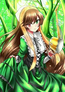 Rating: Safe Score: 0 Tags: 1girl black_ribbon blush brown_hair dress frills green_dress green_eyes head_scarf heterochromia holding image long_hair long_sleeves looking_at_viewer red_eyes smile solo suiseiseki very_long_hair watering_can User: admin