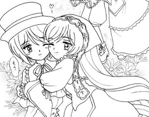 Rating: Safe Score: 0 Tags: 2girls angel_wings blush greyscale hat heart hug image lineart long_hair long_sleeves monochrome multiple_girls one_eye_closed pair short_hair smile souseiseki suiseiseki top_hat wings yuri User: admin