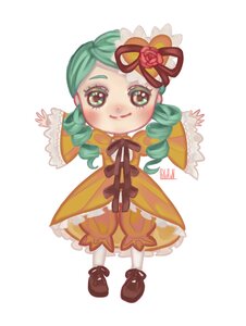Rating: Safe Score: 0 Tags: 1girl dress drill_hair flower full_body green_eyes green_hair hair_ornament image kanaria long_sleeves looking_at_viewer ribbon shoes simple_background smile solo standing striped twin_drills vertical_stripes white_background User: admin