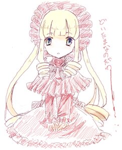 Rating: Safe Score: 0 Tags: 1girl blonde_hair blue_eyes bonnet dress drill_hair flower image long_hair long_sleeves looking_at_viewer pink_rose rose shinku simple_background sitting solo twin_drills very_long_hair white_background User: admin