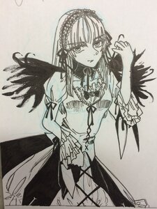 Rating: Safe Score: 0 Tags: 1girl black_wings dress frills greyscale hairband image long_hair long_sleeves looking_at_viewer monochrome solo suigintou traditional_media wings User: admin