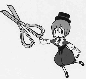 Rating: Safe Score: 0 Tags: 1girl bangs dress full_body greyscale hat holding image long_sleeves monochrome pantyhose shoes short_hair solo souseiseki standing top_hat User: admin