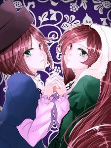 Rating: Safe Score: 0 Tags: 2girls brown_hair dress green_dress green_eyes hat heterochromia holding_hands image interlocked_fingers long_hair long_sleeves looking_at_viewer multiple_girls pair red_eyes short_hair siblings sisters souseiseki suiseiseki twins User: admin