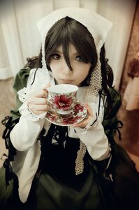 Rating: Safe Score: 0 Tags: 1girl black_dress black_hair blurry bouquet dress flower holding indoors lace lips long_sleeves looking_at_viewer solo suiseiseki veil User: admin