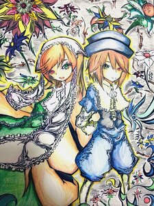 Rating: Safe Score: 0 Tags: 2girls brown_hair bug butterfly dress flower green_eyes hat heterochromia image insect long_hair multiple_girls pair red_eyes siblings sisters smile souseiseki suiseiseki top_hat traditional_media twins very_long_hair User: admin