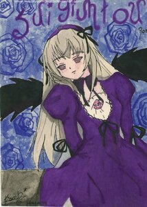 Rating: Safe Score: 0 Tags: 1girl black_wings blonde_hair dress flower image long_hair long_sleeves purple_flower purple_rose ribbon rose solo suigintou wings User: admin