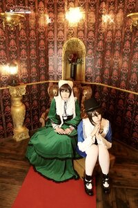 Rating: Safe Score: 0 Tags: black_hair closed_eyes dress green_dress hat multiple_cosplay sitting tagme User: admin