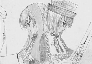 Rating: Safe Score: 0 Tags: 2girls blush eyebrows_visible_through_hair frills from_side greyscale hat image long_sleeves monochrome multiple_girls nagae_iku pair profile siblings sisters smile souseiseki suiseiseki traditional_media User: admin